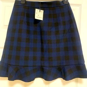 Zara Black and Blue Checkered Skirt Ruffled Hem
